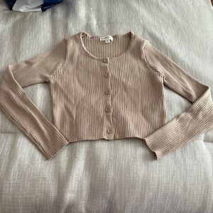 Ribbed Button-Front Crop Cardigan - Dusty Rose